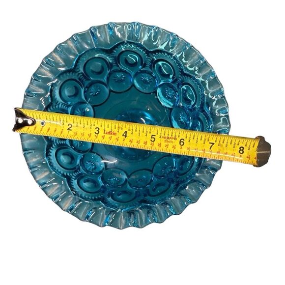Vintage LE Smith Blue Moon and Stars Glass Ruffle Pedestal Compote Bowl Dish - Picture 2 of 7